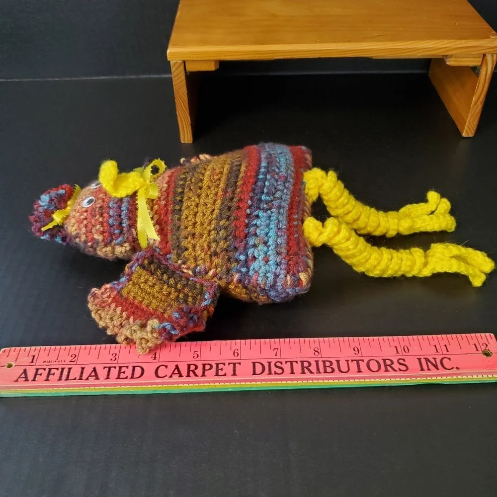 Crochet Chicken Shelf Sitter County‎ Farmhouse Plush Decoration Variegated Brown